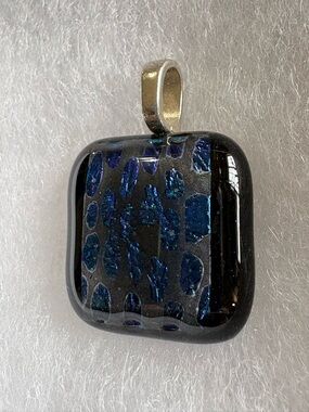 Handmade Dichroic Glass Pendant in Black and Blue